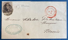 Belgique 1852 10c Brun Obl Gc 33 De Dinant, Boite Rurale C Identifiée De FLAVION/FLORENNES Pour NAMUR TTB - 1851-1857 Medaillons (6/8)