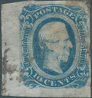 United States,U.S.A,Confederate States,1863 President Jefferson Davis,Filled Corners At Bottom Left & Right,10c:Imperf - 1861-65 Stati Confederati