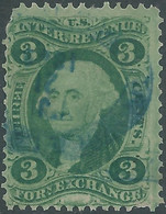United States,U.S.A,1862Internal Revenue Stamp Tax-Fiscal- Foreign Exchange, Old Paper, Green ,3C,Used - Steuermarken