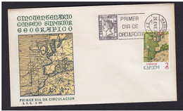 5.- ESPAÑA 1974 SOBRE PRIMER DIA MADRID CINCUENTENARIO DEL CONSEJO SUPERIOR GEOGRAFICO - 1971-80 Storia Postale