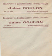 Jules Coulon - Montignies-St-Christophe / Transport & Déménagement Internationnaux - 2 Enveloppes Publicitaires - Pubblicitari