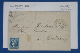 AX17 FRANCE  BELLE LETTRE 1871 LA REOLE   POUR  BORDEAUX  +CERES EMISSION BORDEAUX  ++ AFFRANCH.  INTERESSANT - 1870 Emission De Bordeaux