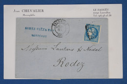 AX17 FRANCE  BELLE LETTRE 1871  BORDEAUX A RODEZ  +CERES EMISSION BORDEAUX  ++ AFFRANCH.  INTERESSANT - 1870 Emissione Di Bordeaux