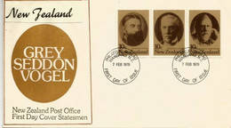 19th Century New Zealand Statesmen.. Yv # 734/36.  FDC 1979 - Brieven En Documenten