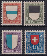 MiNr. 175 - 178 Schweiz 1922, 1. Dez. „Pro Juventute“: Wappen (V) - Postfrisch/**/MNH - Neufs