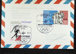 Luftpost-Karte Zu Den Olymp. Spielen 1988 Nach Calgary So-St. 1070 Berlin 7.2.88. Letzte Teilnahme Eines DDR-Teams Wi - Correo Aéreo