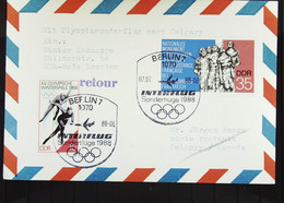 Luftpost-Karte Zu Den Olymp. Spielen 1988 Nach Calgary So-St. 1070 Berlin 7.2.88. Letzte Teilnahme Eines DDR-Teams Wi - Luftpost