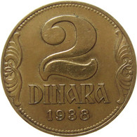 LaZooRo: Yugoslavia 2 Dinara 1938 XF Small Crown - Joegoslavië