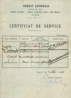 France, 1914, Vintage Employment Record / Certificat De Service - Credit Lyonnais, Paris - Diploma's En Schoolrapporten