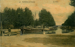 Sallèles D'aude * Vue Sur Le Port * Péniche Batellerie * Passerelle * Cpa Toilée Colorisée - Salleles D'Aude