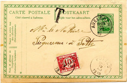 BELGIQUE - COB TX 27B SURCHARGE CELLES HAINAUT SIMPLE CERCLE POTTES SUR ENTIER 5C ALBERT 1ER D'AVELGHEM, 1919 - Covers & Documents