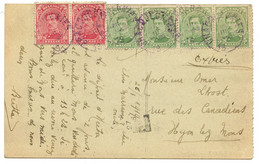 BELGIQUE - COB 137X4+138X2 SIMPLE CERCLE HACQUEGNIES SUR CARTE POSTALE PAR EXPRES, 1919 - Armada Belga