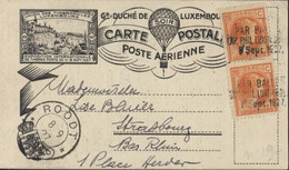 Carte Postale Poste Aérienne Soir YT Luxembourg N° 166 X2  Oblit Par Ballon Exp Phil Luxembourg 8 SEPT 1927 Roodt 8 9 27 - Covers & Documents