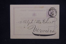 BELGIQUE - Entier Postal Avec Repiquage Commercial De Bruxelles Pour Verviers En 1876 - L 124200 - Postkaarten [1871-09]