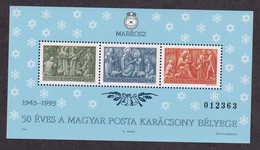 HUNGARY - 1943-1993 - Christmas Sheet - 50 Eve A Magyar Posta Karacsony Belyege / 2 Scans - Herdenkingsblaadjes