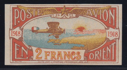 France, 1918 2fr "Poste Avion En Orient" Air Post Label, Signed - Other & Unclassified
