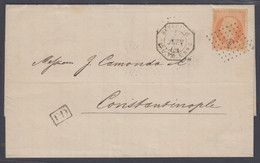 France Used In BEIRUT, Sc 35 Tied By Dotted Anchor On 1867 Cover To Constantinop - Briefe U. Dokumente