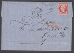 France Used In BEIRUT, Sc 36 Tied By "5082" On 1871 Cover From BTETER (Lebanon) - Lettres & Documents