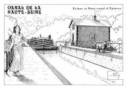 Ecluse Et Pont-canal D'EPINCEY Par Savières - Canal De La Haute-Seine - Péniche, Halage Par Ane, Pin-up Par Charles Berg - Other Municipalities