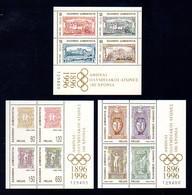 GRECE - 1996 - Yvert BF N°13 à 15 NEUFS ** LUXE/MNH - Centenaire Des Jeux Olympiques - 3 BF Numérotés - Blocks & Kleinbögen