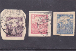 FRAGMENT 3 Stamps Commercial Patent,diff Perfin,perfores HUNGARY. - Perforés