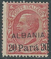 1907 LEVANTE ALBANIA EFFIGIE SOPRASTAMPATO 20 PA SU 10 CENT MNH ** - RF42 - Albania