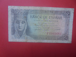 ESPAGNE 5 PESETAS 1943 Circuler (L.5) - 5 Pesetas