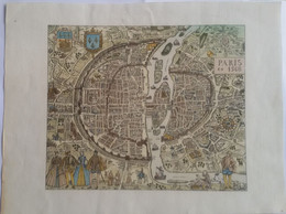 Vieux Document D'un Plan De Paris En 1548 (193X160 Mm) Sur Feuille Quadrillée, Trame Horizontale (273X206 Mm) - 4 Photos - Other Plans