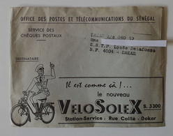 Enveloppe Office Postes Et Télécommunications Sénégal - Service Chèques Postaux - Publicité VeloSolex Rue Caillé Dakar - Reclame