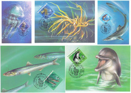 USSR 1991 Fauna Of Black Sea Set Of 5 Maxicards - Maximumkarten