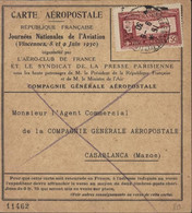 Carte Aéropostale Journées Nationales De L'aviation Juin 1936 YT Poste Aérienne 5 CAD 9 6 1930 Retour Maroc YT 5 PA X2 - 1927-1959 Lettres & Documents