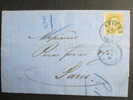 Nr 32 Op Zeer Fris Briefje Uit Anvers Naar  Paris - 16/11+1881 - 1869-1883 Leopoldo II