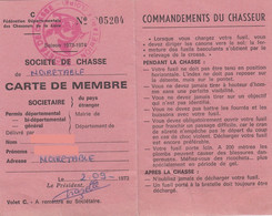 CHASSE - CARTE DE CHASSE - SOCIETE DE CHASSE DE NOIRETABLE LOIRE - 1973 - Membership Cards