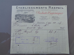 FACTURETTE - 94 - DPT VAL DE MARNE - ARCUEIL 1905  - ETS. RASPAIL, PRODUITS HYGIENIQUES - Unclassified