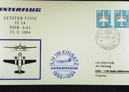 DDR: INTERFLUG-Brief "Letzter Flug IL 14 DDR-SAL 15.3.1984" BERLIN-SCHÖNEFELD FLUGHAFEN Mit 5 Pf MeF Flugpost Knr: 2642 - Correo Aéreo