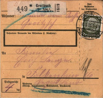 ! 1935 Paketkarte Deutsches Reich Aus Groitzsch Nach Pegau Landpoststempel - Briefe U. Dokumente