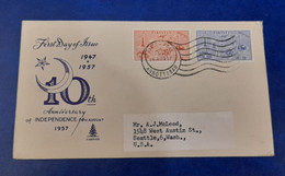 1957 PAKISTAN TO USA USED COVER FDC WITH 10TH ANNIVERSARY OF INDEPENDANCE STAMPS LOT A - Covers & Documents