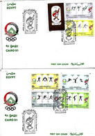 EGITTO - 1991 CAIRO 5^ Giochi Africani Serie Compl.7v. (francobolli Con Loghi Sportivi) Su 2 Buste Fdc - 5155 - Hockey (su Erba)