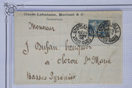 AY3 FRANCE  BELLE LETTRE  1896 CHARLEVILLE   A  OLORON   +++ SAGE PERFORé+++AFFRANCH. INTERESSANT - Covers & Documents