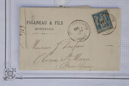 AY3 FRANCE  BELLE LETTRE  1896 BORDEAUX    A  OLORON   +++ SAGE 15C PERFORé+++AFFRANCH. PLAISANT - Cartas & Documentos