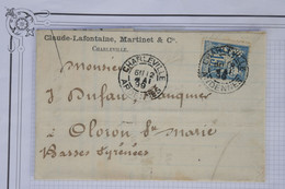 AY3 FRANCE  BELLE LETTRE  1899  CHARLEVILLE  A  OLORON   +++ SAGE  15 C PERFORé+++AFFRANCH. PLAISANT - Cartas & Documentos