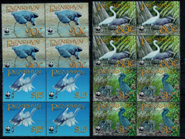 PENRHYN  2008   BIRDS   PACIFIC  REEF  HERON   4 BLOCKS  WITH 4 STAMPS   MNH** - Penrhyn