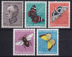 MiNr. 550 - 554 Schweiz 1950, 1. Dez. „Pro Juventute“ Insekten (I) - Postfrisch/**/MNH - Ungebraucht