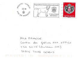 MONACO  -  FLAMME  :  EXPOSITION CANINE INTERNATIONALE   -  2018  -  DEVANT ENVELOPPE - Storia Postale