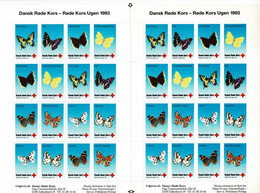 Denmark; Poster Stamps;  Red Cross, Butterflies; Sheet With 2 X16 Stamps, MNH(**). - Red Cross