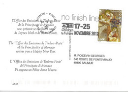 MONACO  -   MONTE CARLO  -   TIMBRE   LA NATIVITE   -    2012 - FLAMME CHILDREN & FUTURE - Lettres & Documents