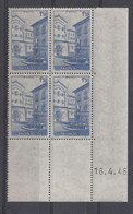 MONACO N° 276 - Bloc De 4 COIN DATE - NEUF SANS CHARNIERE - 16/4/46 - Unused Stamps