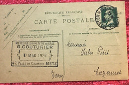 Timbre Pasteur 20c --172 CP2 -☛ Metz Entiers Postaux Carte Précurseur-Mercerie-bonneterie 47 Place De Chambre-☛ Mazamet - Tarjetas Precursoras