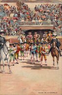 CPA - Corrida - Salida De La Cuadrilla - Chevaux - Torrero - Arêne - Illustration Peinte - Stierkampf