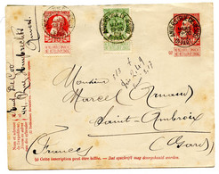 BELGIQUE -  COB 56+74 SUR ENVELOPPE 10C GROSSE BARBE SIMPLE CERCLE ANVERS (RUE DE JESUS), 1909 - Enveloppes